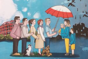 Obraz „Parasolka” podarowany w podziękowaniu rodzinie goszczącej. Projekt jest realizowany przez ukraińską artystkę Olhę Son, która tworzy spersonalizowane obrazy w podziękowaniu za wsparcie rodzinom z Ukrainy (zdjęcie z archiwum osoby goszczącej).